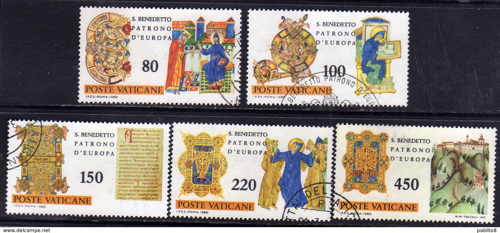 CITTÀ DEL VATICANO VATICAN VATIKAN 1980 SAN S.BENEDETTO PATRONO D'EUROPA SERIE COMPLETA COMPLETE SET USATO USED OBLITERE - Gebraucht