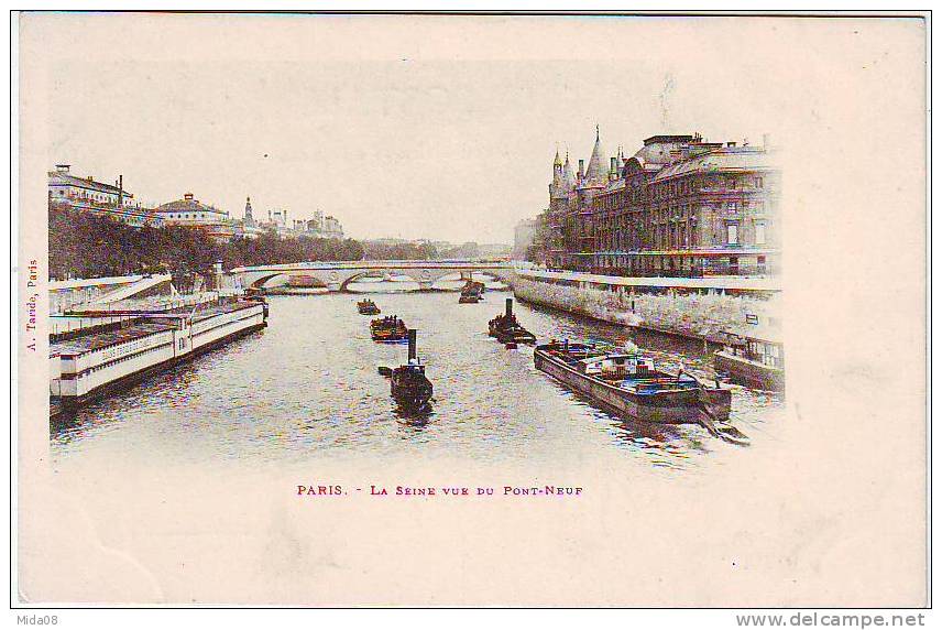 PARIS . LA SEINE VUE DU PONT NEUF. PENICHES ET  REMORQUEURS. - La Seine Et Ses Bords