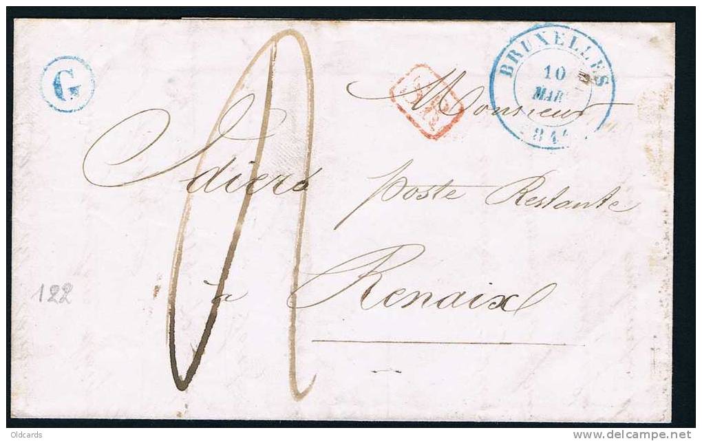 Lettre Avec Càd "BRUXELLES/1844" + Boîte Rurale "G" Pour Renaix. - 1830-1849 (Independent Belgium)