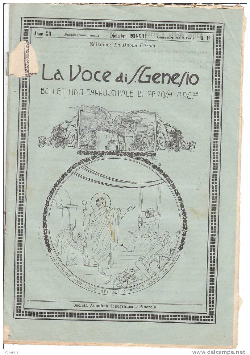 C0225 LA VOCE Di S.GENESIO - PEROSA ARGENTINA 1934/CONGRESSO EUCARISTICO Di BUENOS AIRES - VG 10 Cent. Regno - Religion