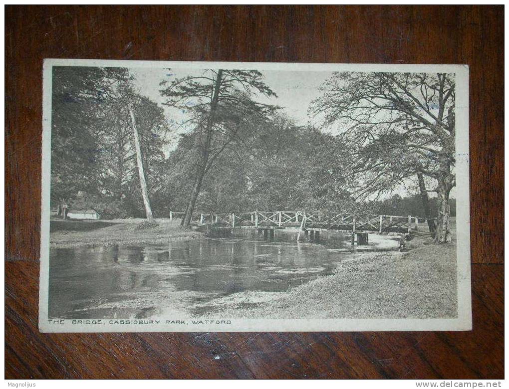 R!,United Kingdom,England,Bridge,Cassiobury Park,Watford,River,Rare Serbian Postmark,vintage Postcard - Hertfordshire