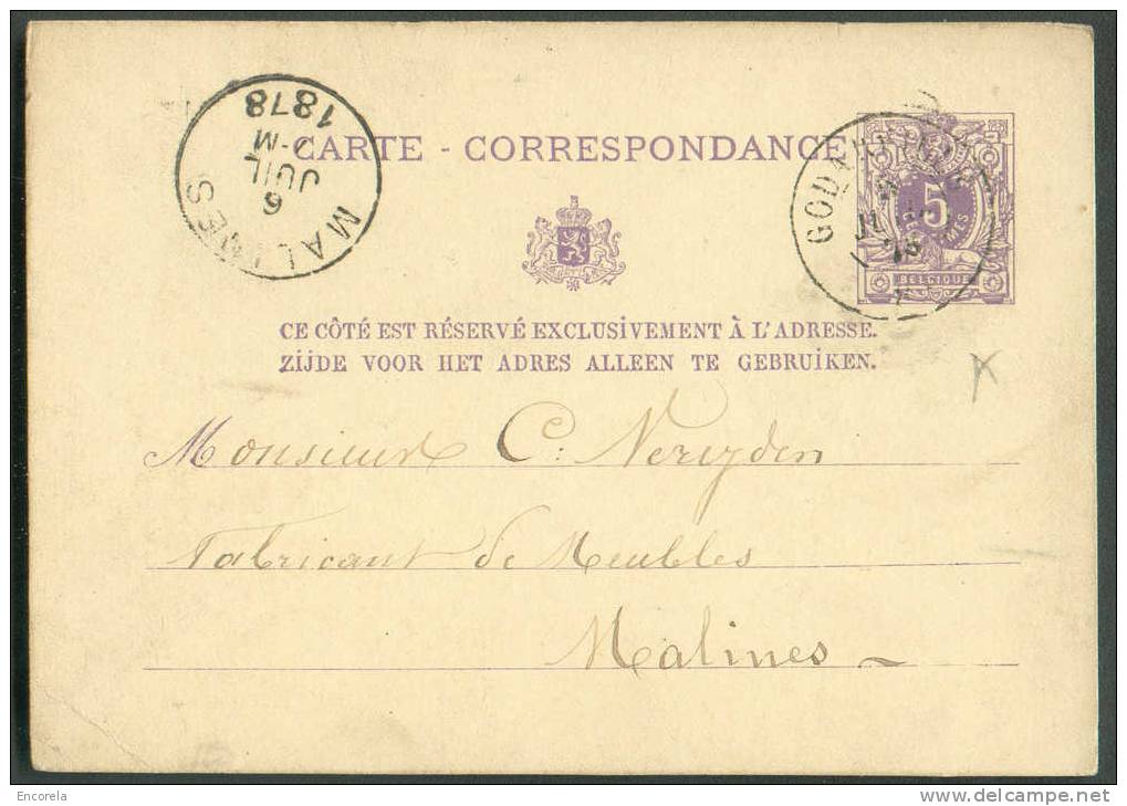 Cachet DOUBLECERCLE  Sur Entier Postal Lion Couché - GODARVILLE 1878 - NIPA 500 X 3 -- 6235 - Postcards 1871-1909