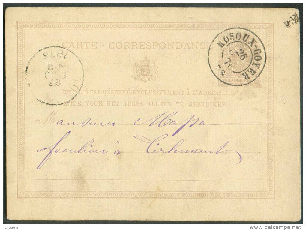 Cachet DOUBLECERCLE  Sur Entier Postal Lion Couché  - ROSOUX-GOYER 1876 - NIPA 500 X 3 -- 6260 - Cartes Postales 1871-1909