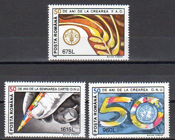 Romania 1995 / 50 Years ONU, FAO / 3 Val - Ongebruikt