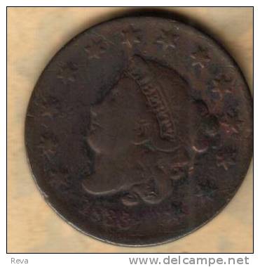 UNITED STATES USA  1 CENT  WREATH FRONT WOMAN CORONET HEAD BACK  1833 AF KM? READ DESCRIPTION!! - 1816-1839: Coronet Head