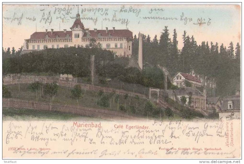 Marienbad Cafe Egerländer 3.6.1902 Col Marianske Lazne Handcolorirte Künstlerkarte - Böhmen Und Mähren