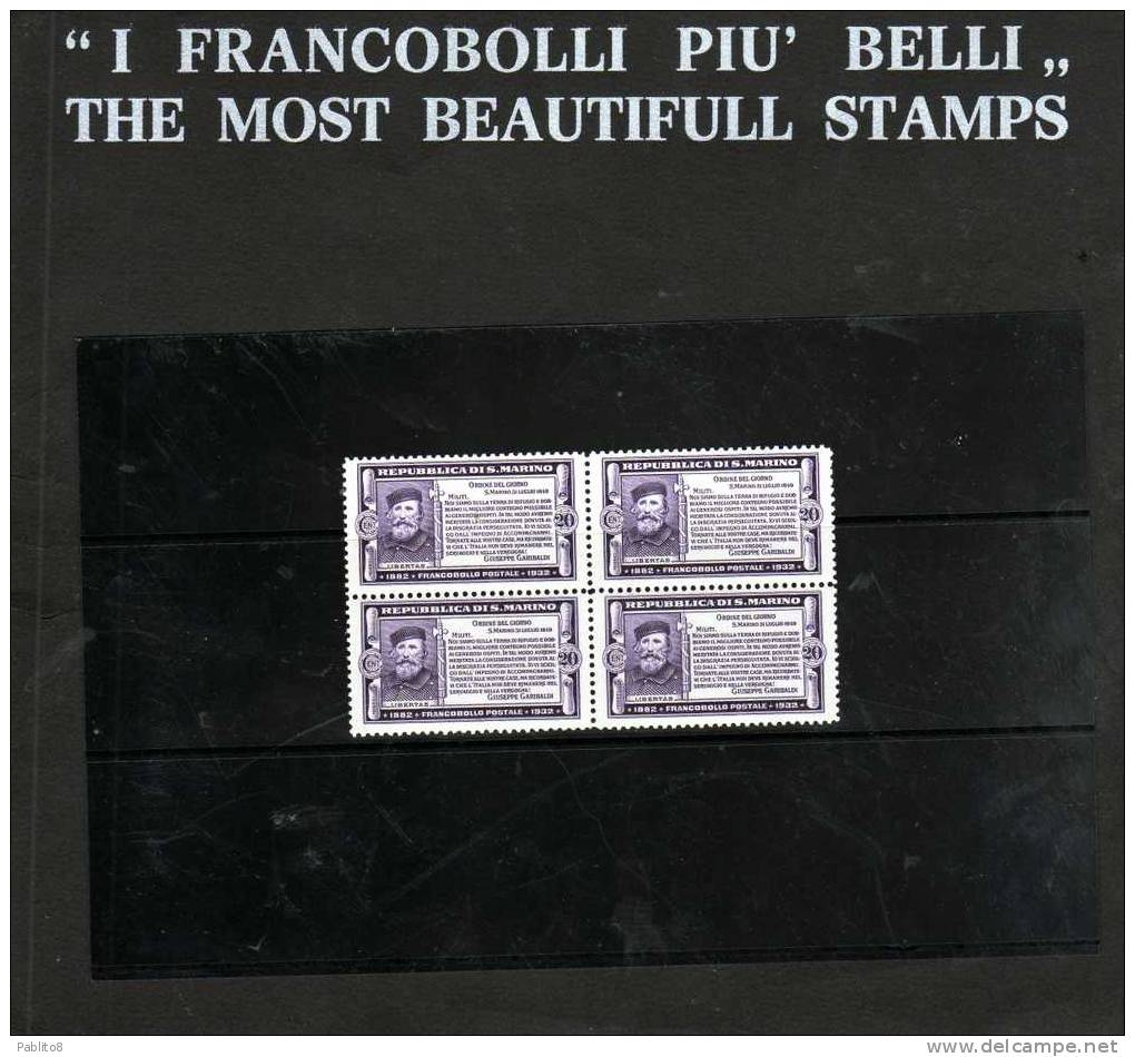 SAN MARINO 1932 GARIBALDI C.20 MNH QUARTINA - Neufs