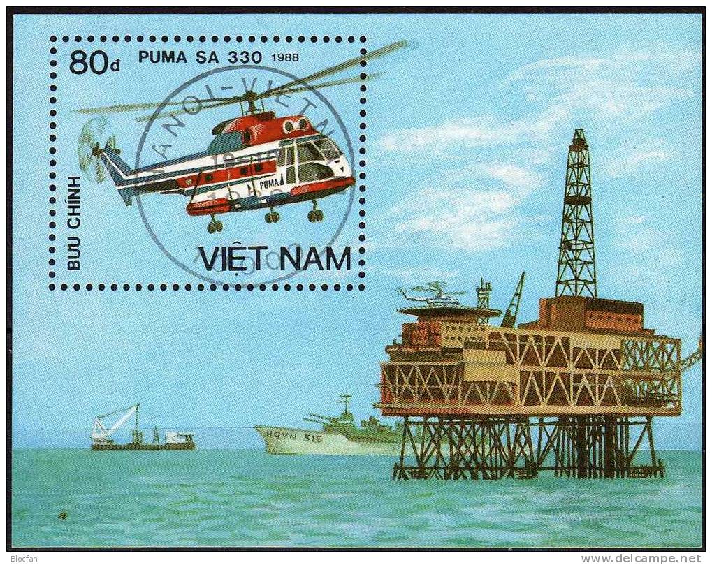 History Helicopters Of The World 1989 Vietnam 2021 Als Block 68 O 2€ Erdöl-Plattform Bloc Souvenir Sheet From Viet Nam - Helikopters