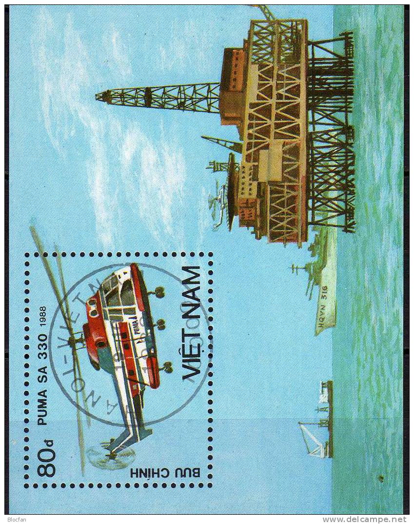 History Helicopters Of The World 1989 Vietnam 2021 Als Block 68 O 2€ Erdöl-Plattform Bloc Souvenir Sheet From Viet Nam - Helikopters