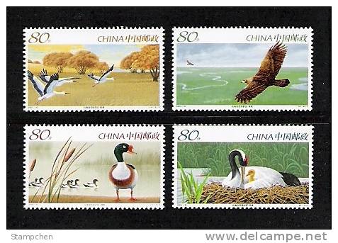 China 2005-15 Xianghai Nature Reserve Stamps Red-crowned Crane Eagle Duck Lake Wetland - Wasser