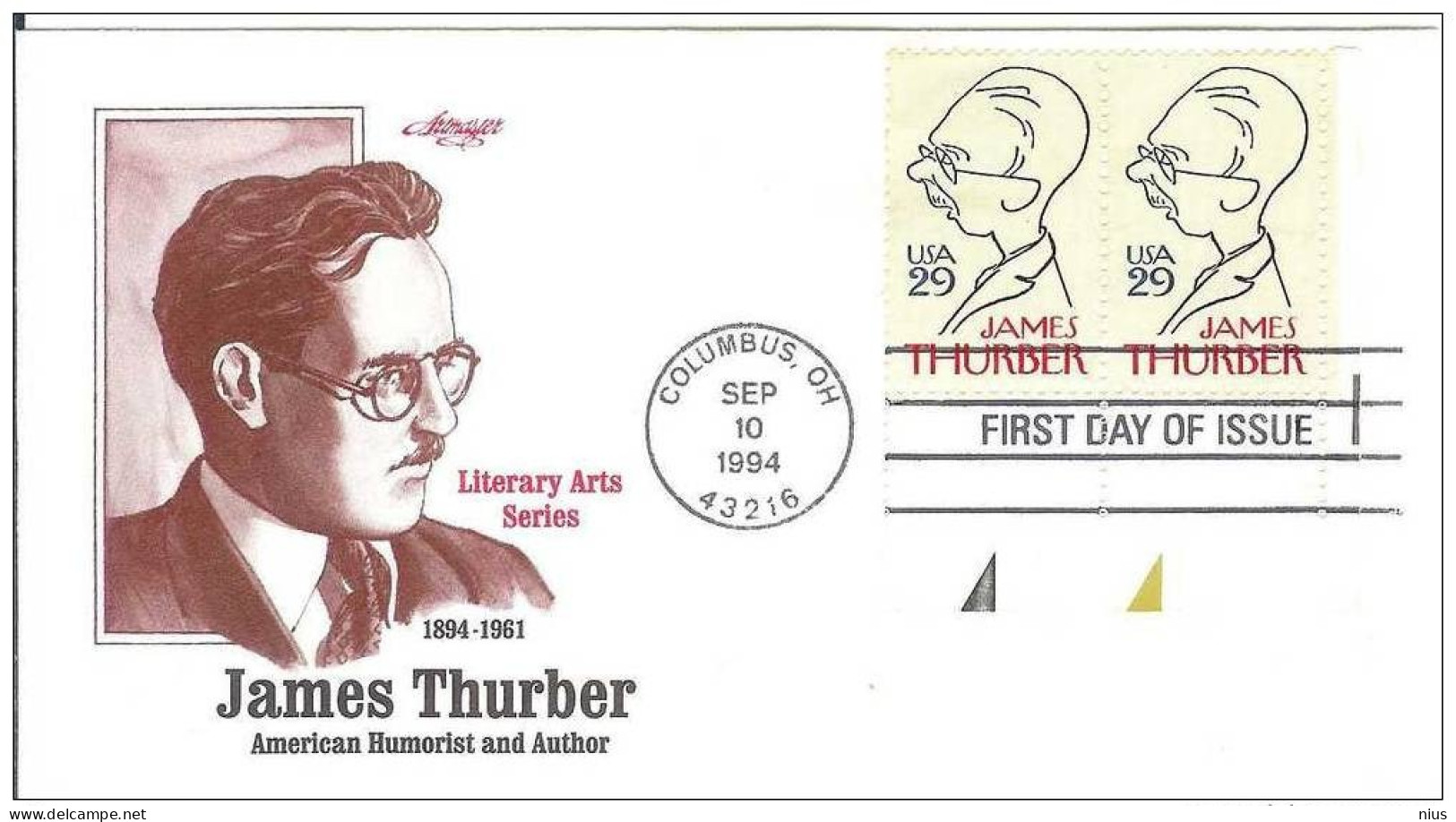 USA United States FDC 1994 James Thurber Writer Cartoonist Author - 1991-2000