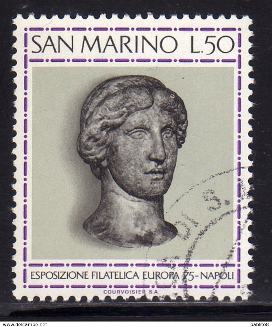 REPUBBLICA DI SAN MARINO 1975 ESPOSIZIONE FILATELICA INTERNAZIONALE EUROPA STAMP EXHIBITION LIRE 50 USATO USED OBLITERE' - Used Stamps