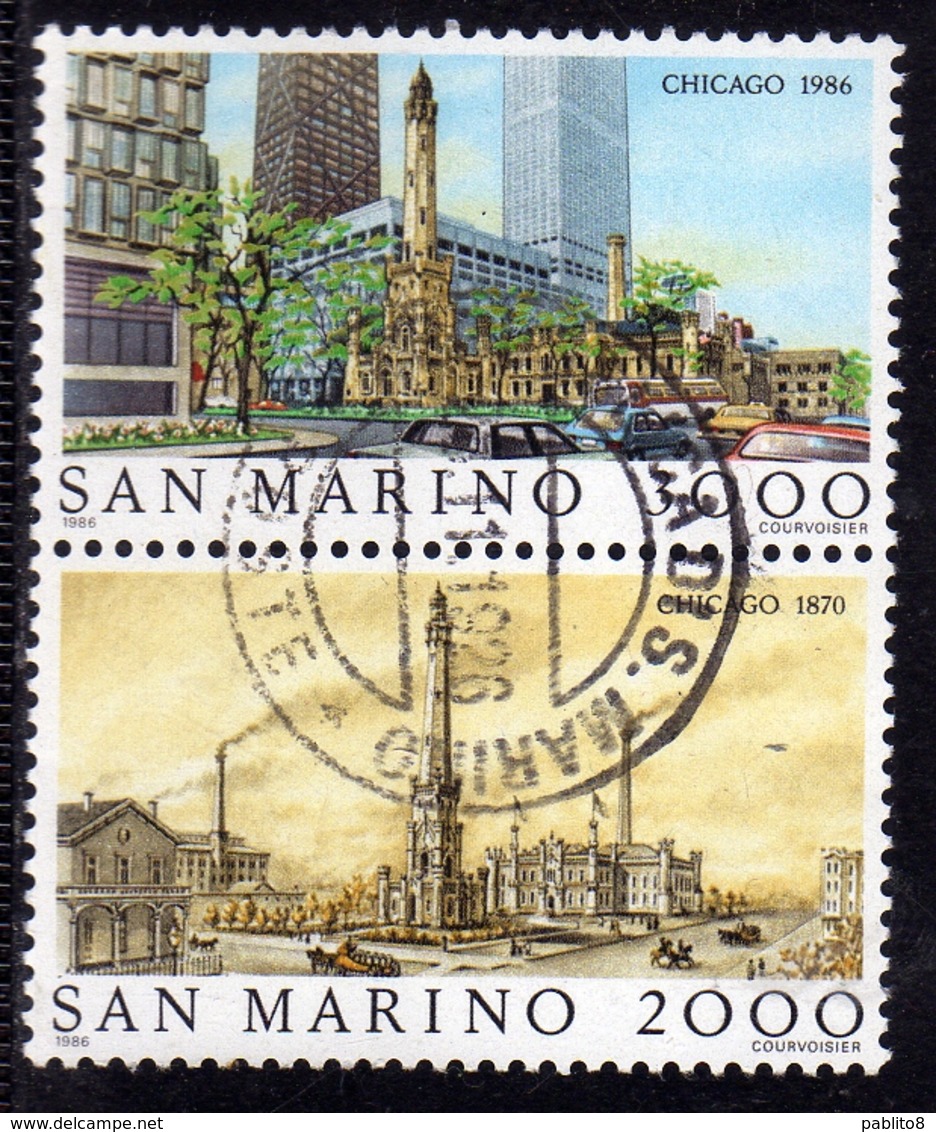 REPUBBLICA DI SAN MARINO 1986 CHICAGO 1870 SERIE COMPLETA COMPLETE SET USATA USED OBLITERE' - Oblitérés