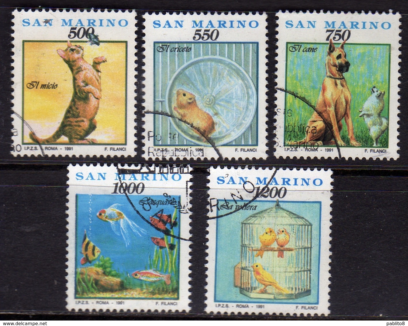 REPUBBLICA DI SAN MARINO 1991 COSE GESTI E AFFETTI FAUNA ANIMALI ANIMALS SERIE COMPLETA COMPLETE SET USATA USED OBLITERE - Oblitérés