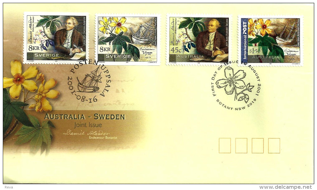 AUSTRALIA  FDC JOINT ISSUE WITH SWEDEN SHIP FLOWER SET OF 2 X 2  STAMPS DATED 16-08-2001 CTO SG? READ DESCRIPTION !! - Cartas & Documentos