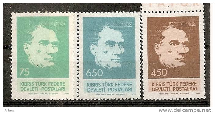 CHYPRE TURC.1977. ETAT AUTONOME..40 éme ANNIVERSAIRE DE LA MORT D´ATA TURK..YVERT N° 54 à 56;NEUF.***; - Unused Stamps