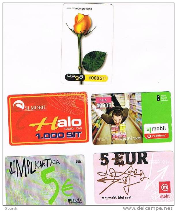 SLOVENIA (SLOVENIJA, SLOVENIJE) - (GSM RECHARGE) - LOT OF 5 DIFFERENT COMPANIES - USED   -  RIF. 3140 - Eslovenia