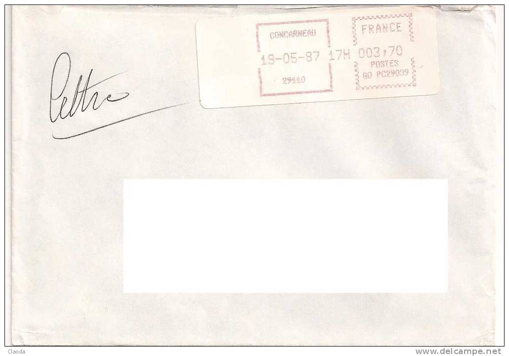 9194 Lettre Concarneau - Etiquette De Guichet 1987 - Covers & Documents