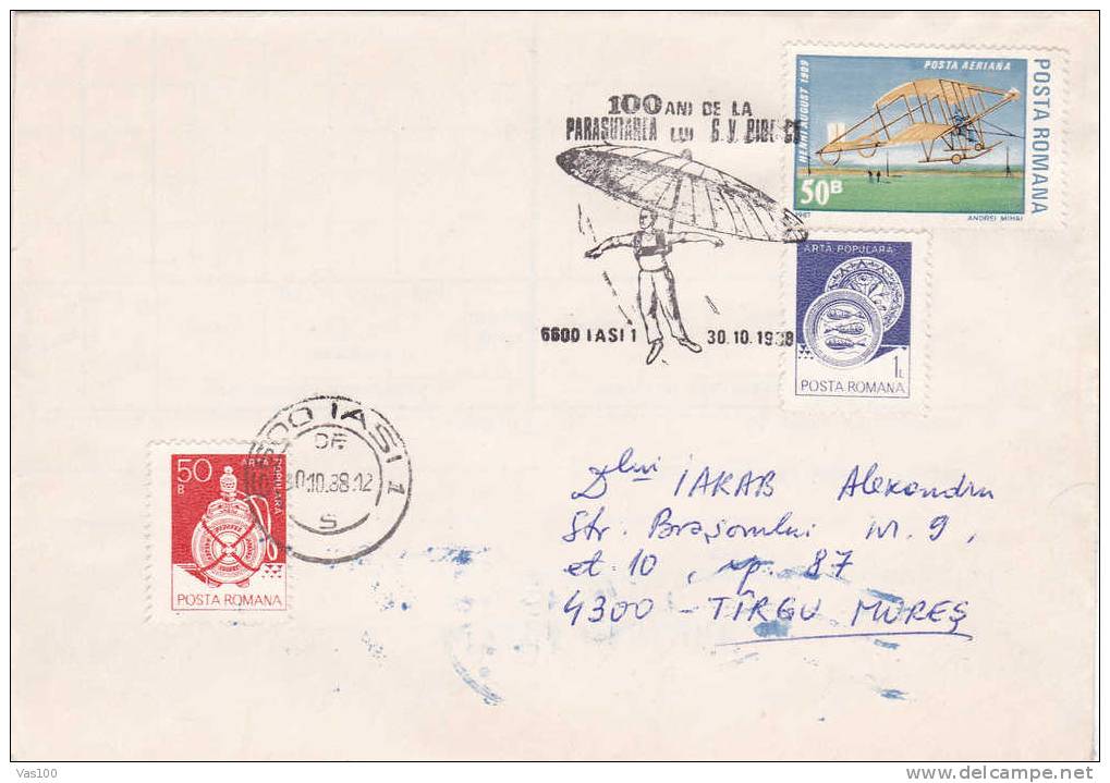 Parachutisme 1988 Rare Obliteration On Cover Iasi - Romania. - Fallschirmspringen