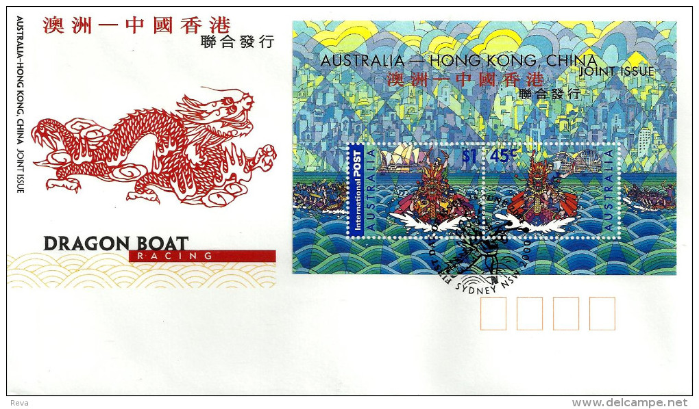 AUSTRALIA FDC JOINT ISSUE WITH HONG KONG DRAGON BOAT SET OF 2 STAMPS M/S DATED 29-06-2001 CTO SG? READ DESCRIPTION !! - Cartas & Documentos