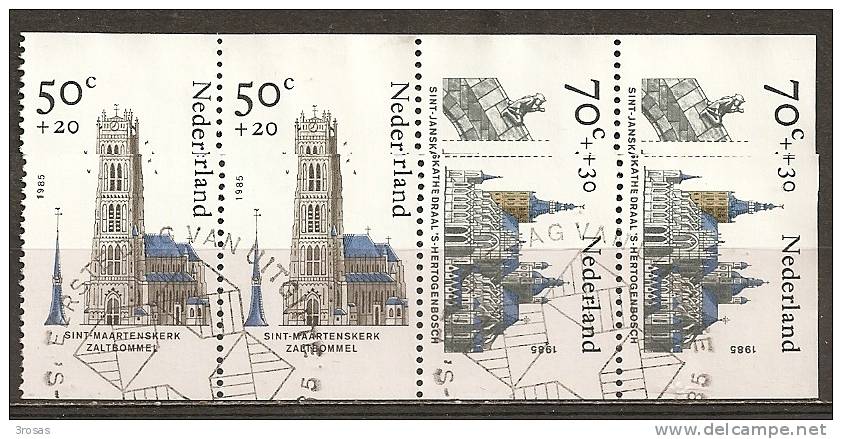 Pays-Bas Netherlands 1985 Timbres Du Carnet Eglises Stamps From Booklet Churches Complete Obl - Markenheftchen Und Rollen