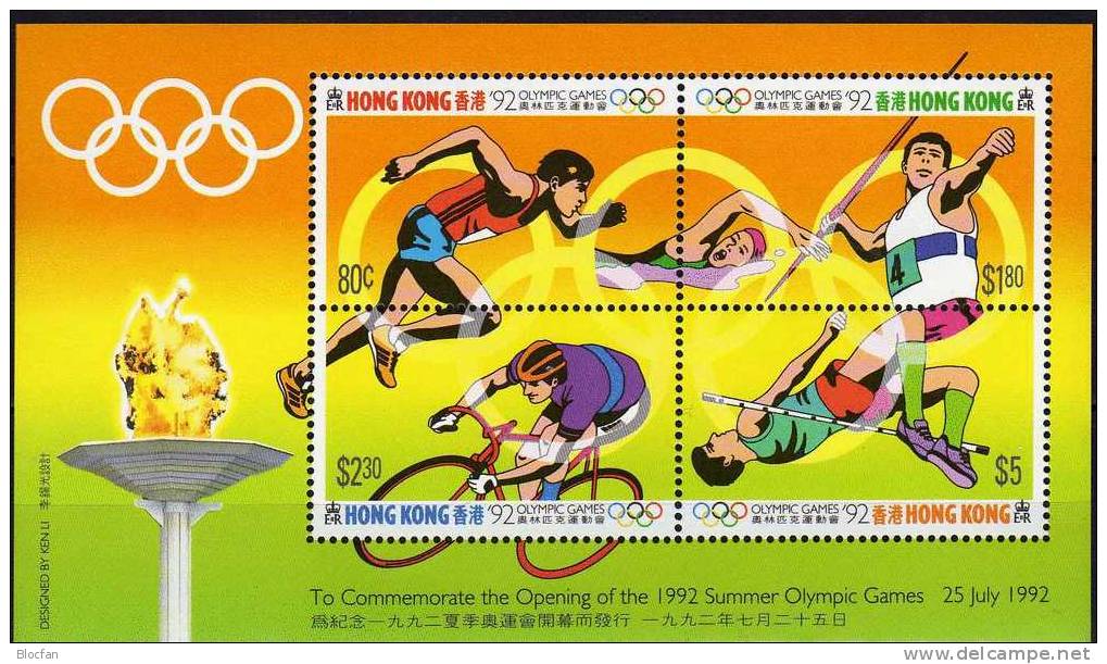 Eröffnung Olympiade Barcelona 1992 Hongkong 649/2 Als Block 23 Mit Text AD ** 15€ Olympic Bloc Sheet From HONG KONG - Ete 1992: Barcelone