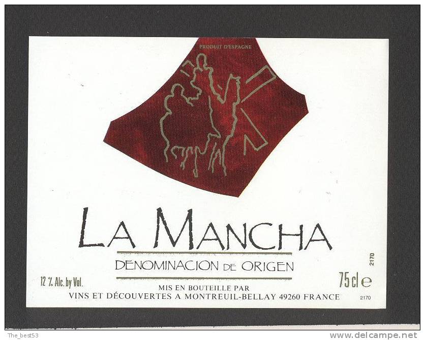 Etiquette De Vin La Mancha -  Vins Et Découvertes à Montreuil Bellay  (49) - Thème Moulin à Vent - Mulini A Vento