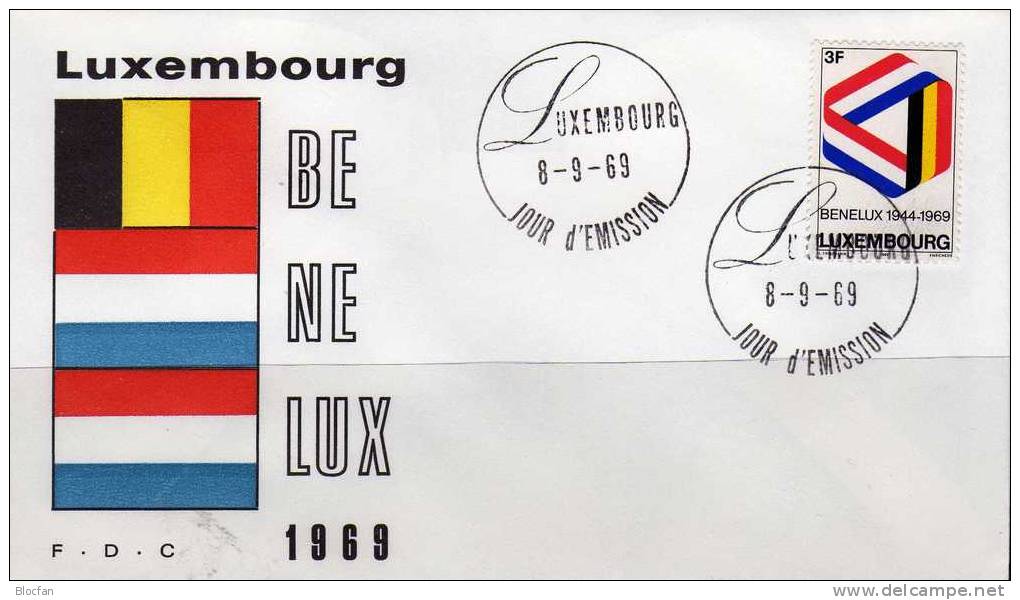 BENELUX-Flaggenband 1969 Luxemburg 793 Plus FDC O 1€ 25 Jahre Zoll-Union CEPT Sympathie - Ausgabe Und Mitläufer Cover - Briefe U. Dokumente