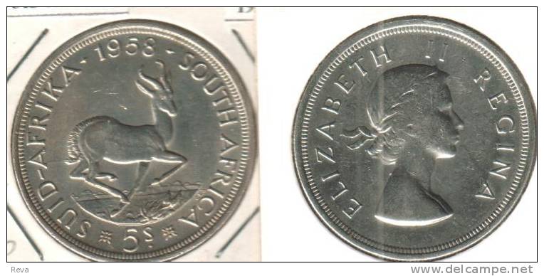 SOUTH AFRICA 5 SHILLINGS ANIMAL  FRONT QEII HEAD BACK 1955 VF SILVER KM?  READ DESCRIPTION CAREFULLY !!! - Südafrika