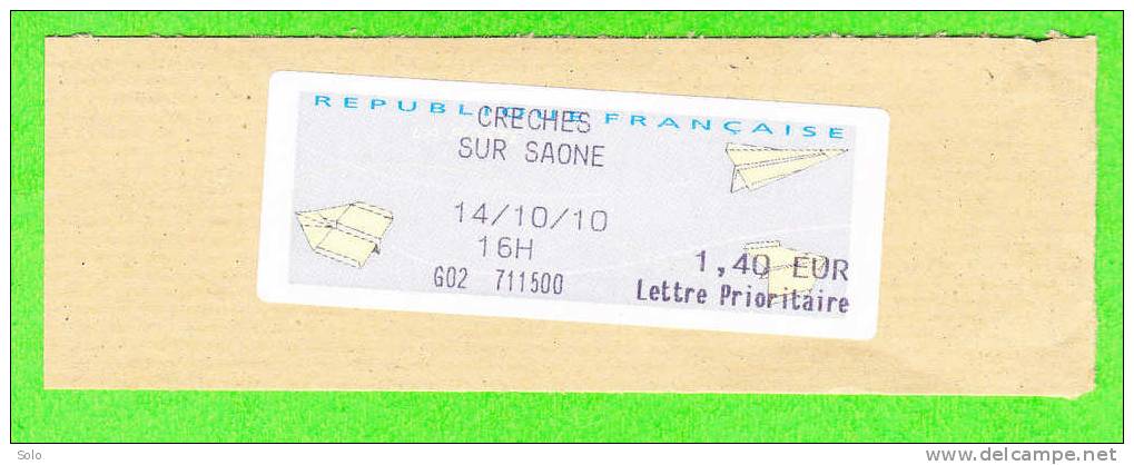 Sur Fragment - EMA LISA - CRECHES SUR SAONE (Saône Et Loire) à 1€40 Du 14-10-2010 - 2000 « Avions En Papier »