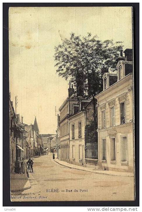 CPA  ANCIENNE- FRANCE- BLÉRÉ (37)- RUE DU PONT AVEC BELLE ANIMATION-  FINITION TOILÉE- - Bléré