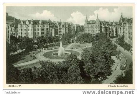 AKDE Germany Postcard Berlin Place Viktoria Luise - Fountain - Buildings - Tram 1910 - Schoeneberg