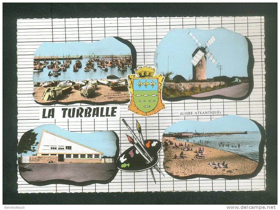 CPSM - La Turballe (44) - Multivues Fond Page Cahier écolier (  Moulin Palette Peinture Plage Port COMBIER CIM) - La Turballe