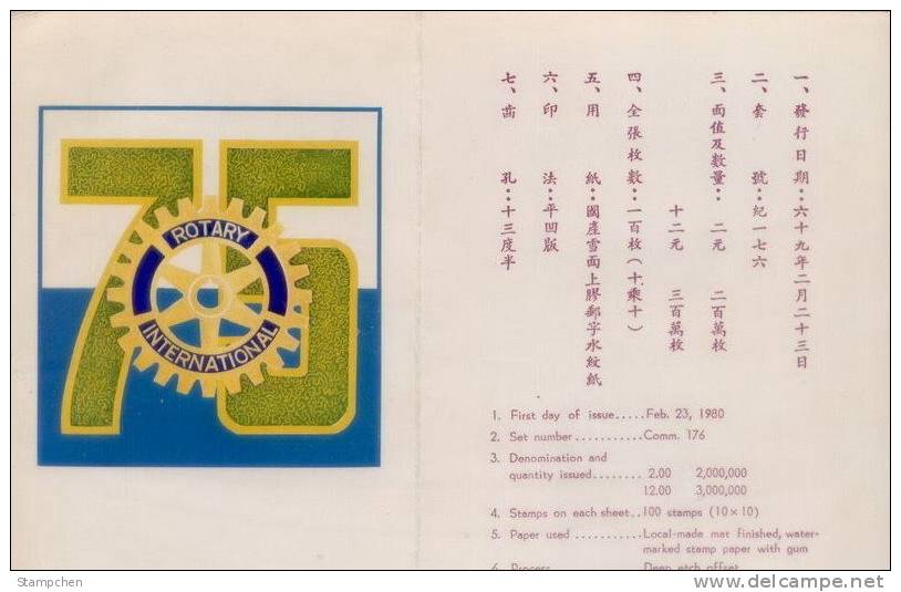 Folder Taiwan 1980 75th Anni. Rotary Internat. Stamps Map Globe Ambulance Fire Engine Clock Red Cross - Unused Stamps