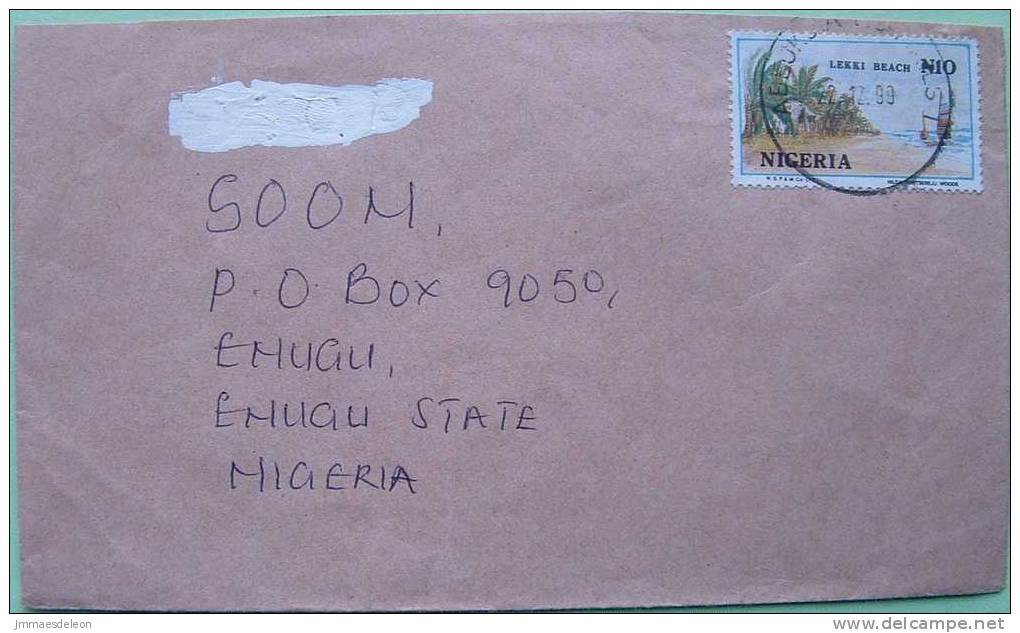 Nigeria 1999 Cover Used Locally Lekki Beach - Boat Lake Palm Tree Tourism - Nigeria (1961-...)