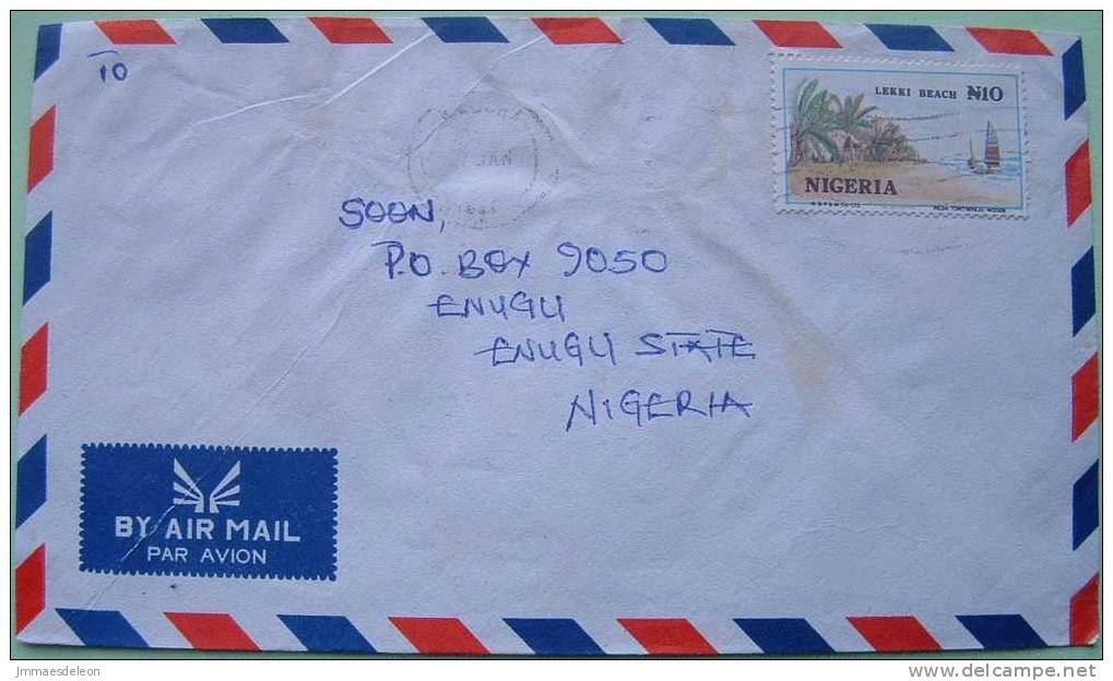 Nigeria 1999 Cover Used Locally Lekki Beach - Boat Lake Palm Tree Tourism - Nigeria (1961-...)