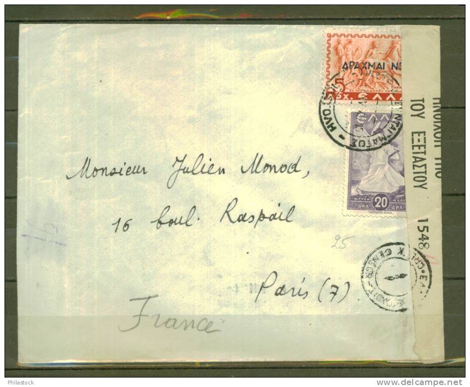 GRECE 1945 N° 506 & 512 Obl. S./lettre Entiére Censurée Pour Paris - Postal Stationery