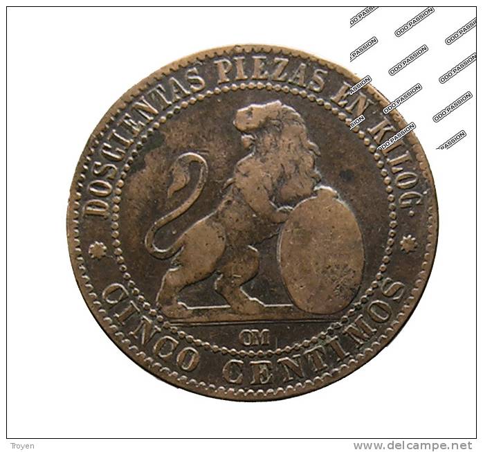 Espagne - 5 Centimos - 1878 -  Cuivre - TB+ - Países Bajos Españoles