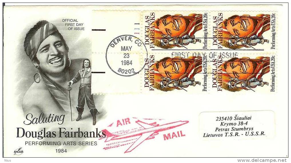 USA 1984 FDC Actor  Douglas Fairbanks Film Cinema Movie Screenwriter Director - 1981-1990