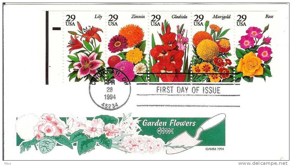 USA 1994 FDC Flora Flower Flowers Roses Lilt Gladiola Marigold Rose Zinnia - 1991-2000