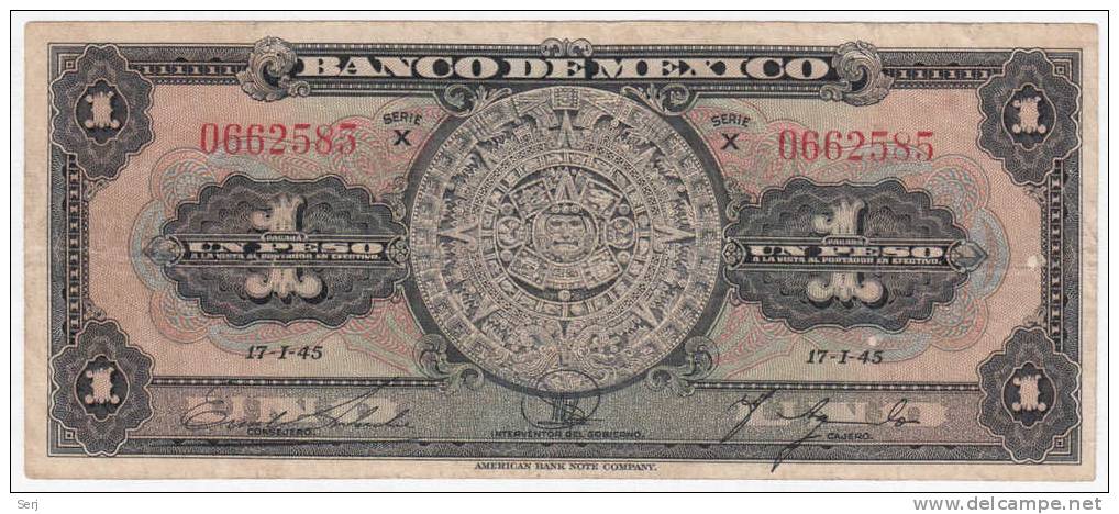 MEXICO 1 PESO 1945 P 38c  38 C - Mexico