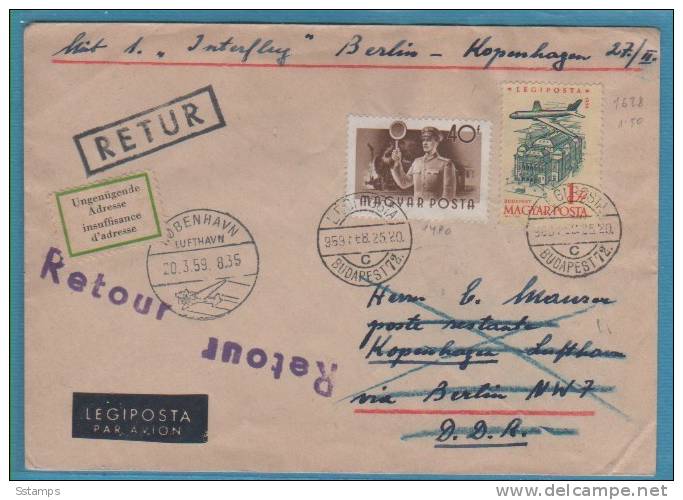 A-200 UNGARN UNGHERIA GERMANIA  LETTER BERLIN PER KOPENHAGEN - INTERFLUG   AEREI TRASPORTI  LETTER INTERESSANTE - Storia Postale