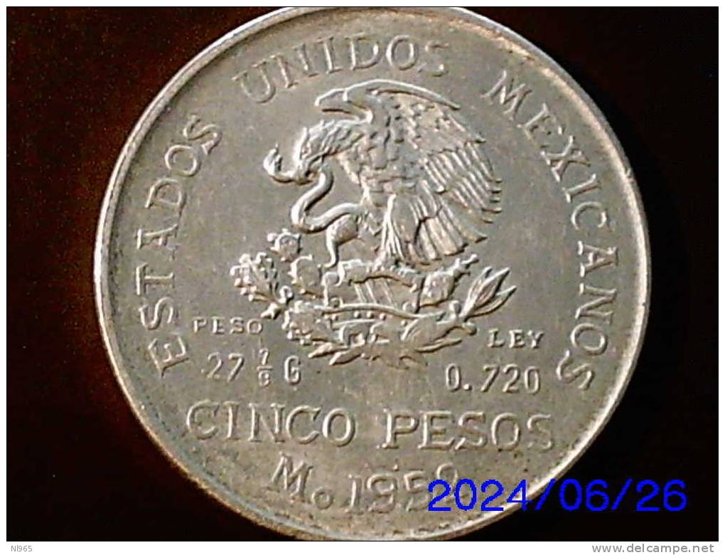 ESTADOS UNIDOS MEXICANOS   - 5 PESOS - ANNO 1952 -    ARGENTO  ( SILVER ) - Mexico