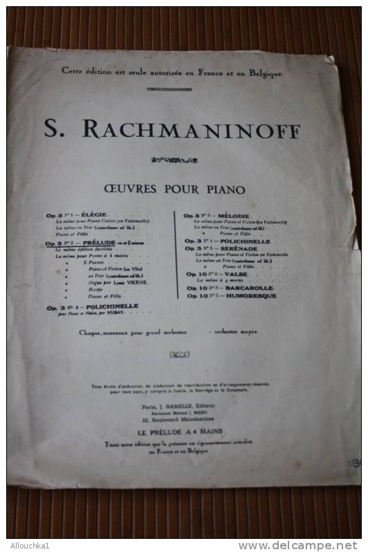 S. RACHMANINOFF OEUVRES POUR PIANO PRELUDE A 4 MAINS J. HAMELLE EDITIONS   MUSIQUE CLASSSIQUE PARTITION - P-R