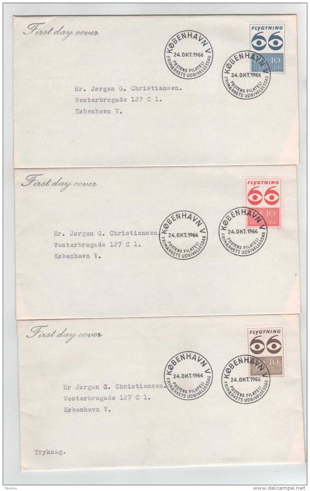 Denmark FDC 24-10-1966 Refugee 66 Complete Set Of 3 On 3 Covers - Vluchtelingen