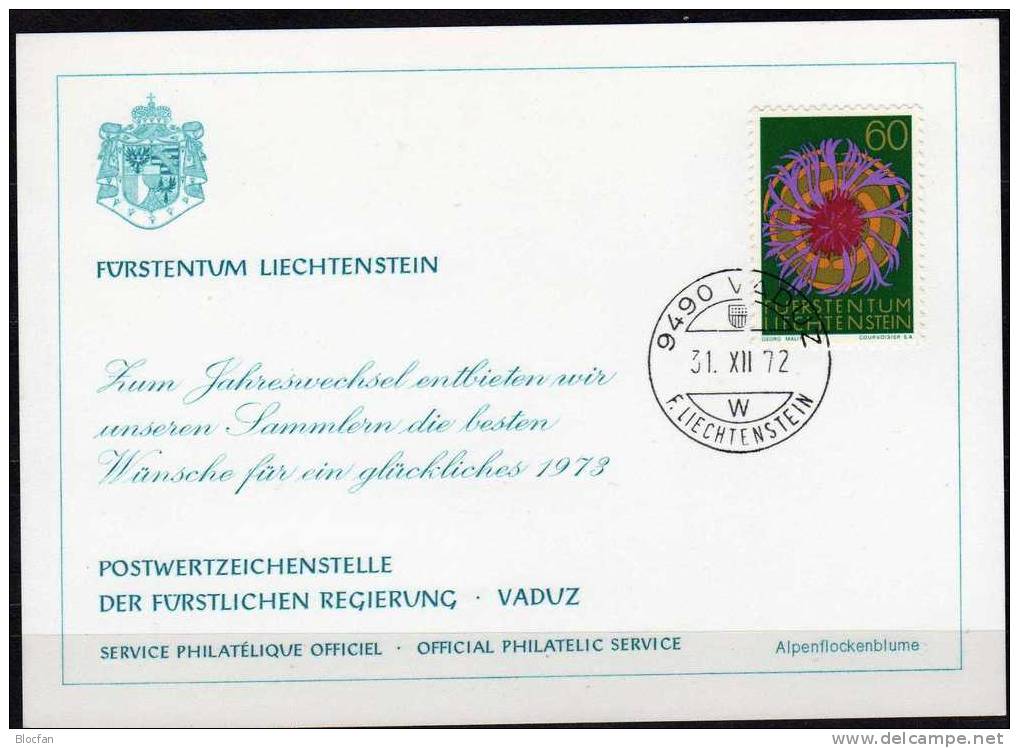 Weihnachten Neujahr-Karte 1973 Fürstentum Liechtenstein 562 Karte O 10€ Naturschutz Alpen-Blume Flockenblume New Year FL - Liechtenstein