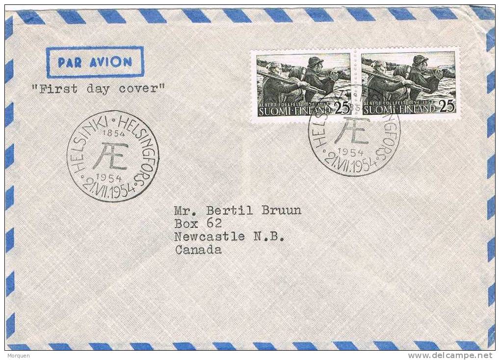 F.D.C. Aereo Helsinki (Finlandia) 1954, Circulado A Canada - Lettres & Documents