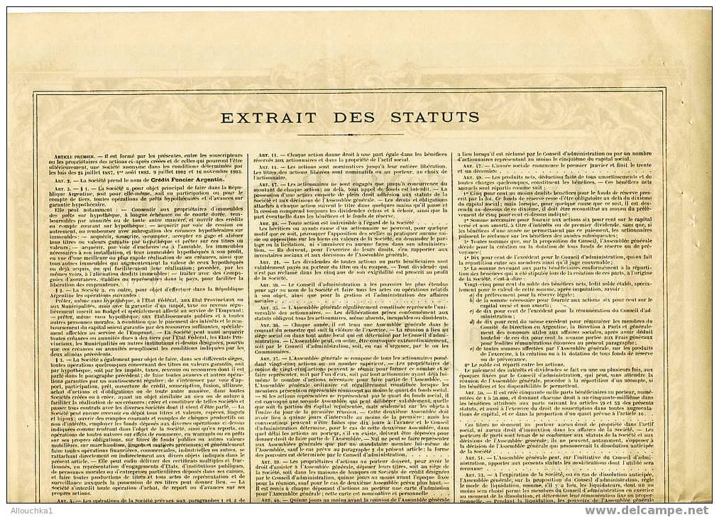 ACTION & TITRE DE 1920 CREDIT FONCIER ARGENTIN ACTION DE 500F CAPITAL REMBOURSE AVEC CACHET A SEC RELIEF - Bank & Versicherung