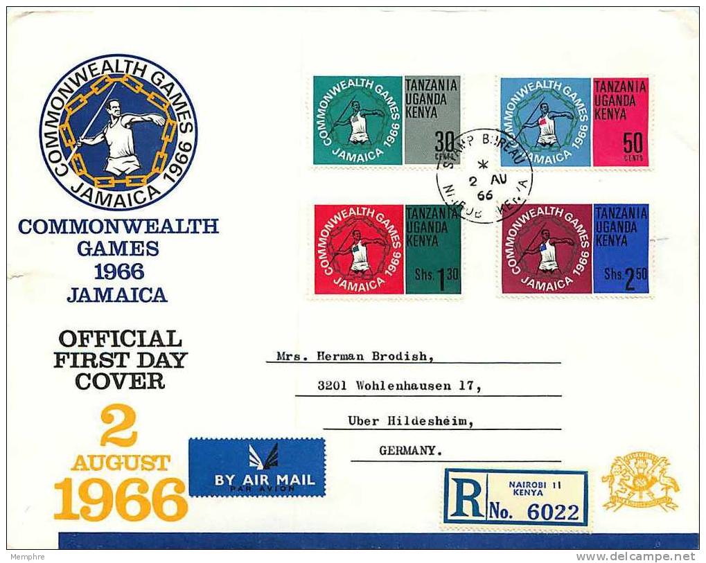 K-U-T  1966  Commonwealth Games Javelin Thrower  Sc 164-7  FDC - Kenya, Oeganda & Tanzania