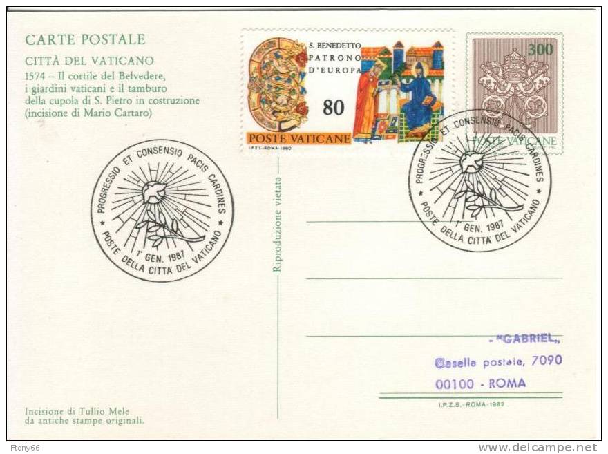 CG 1982 Vaticano KIT 4 Cartoline Postali  Lire 300 + Lire 80 Vedute Del Vaticano - Annullo PAX 1987 - Enteros Postales